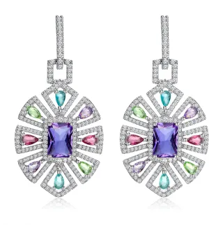 S925 Sterling Silver Colorful Geometric Crystal Drop Earrings for Women Cubic Zirconia Hypoallergenic Dangle Earrings Fine Jewelry Gift for Prom Party Wedding