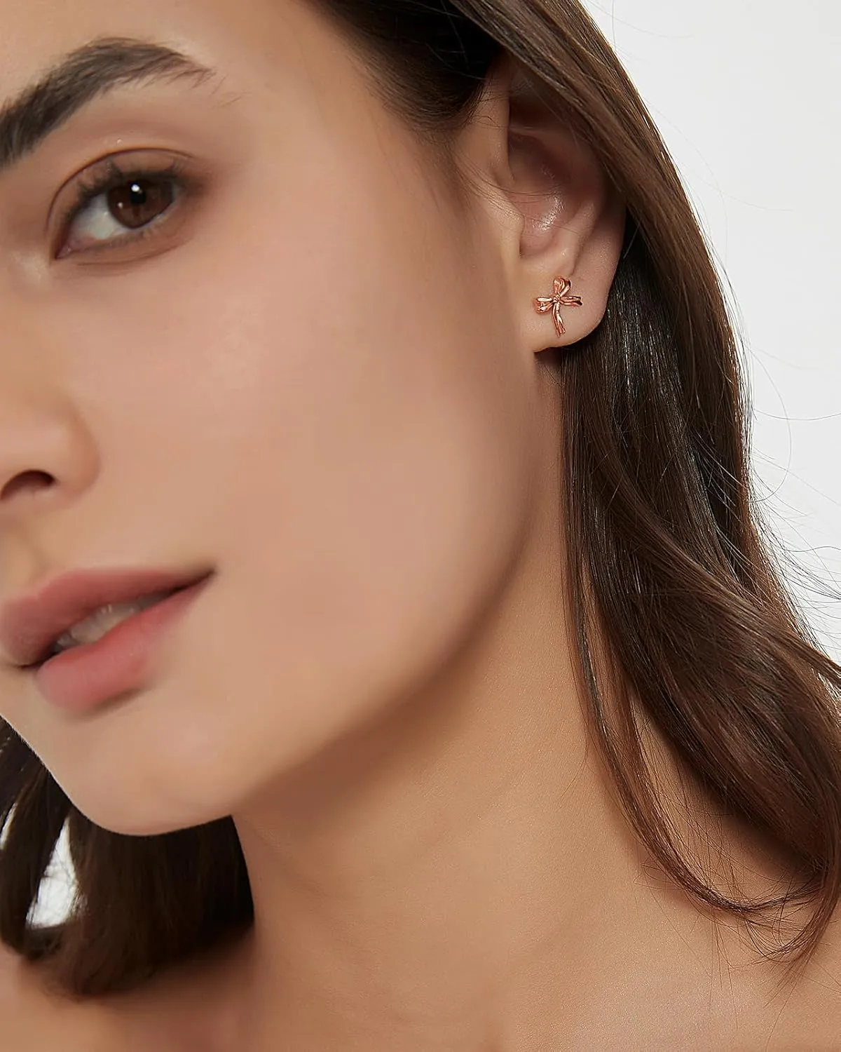 S925 Sterling Silver Gold Bow Earrings for Women Minimalist Bow Stud Earrings Set Dainty Bowknot Ribbon Earrings Jewelry with Pink Box