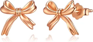 S925 Sterling Silver Gold Bow Earrings for Women Minimalist Bow Stud Earrings Set Dainty Bowknot Ribbon Earrings Jewelry with Pink Box
