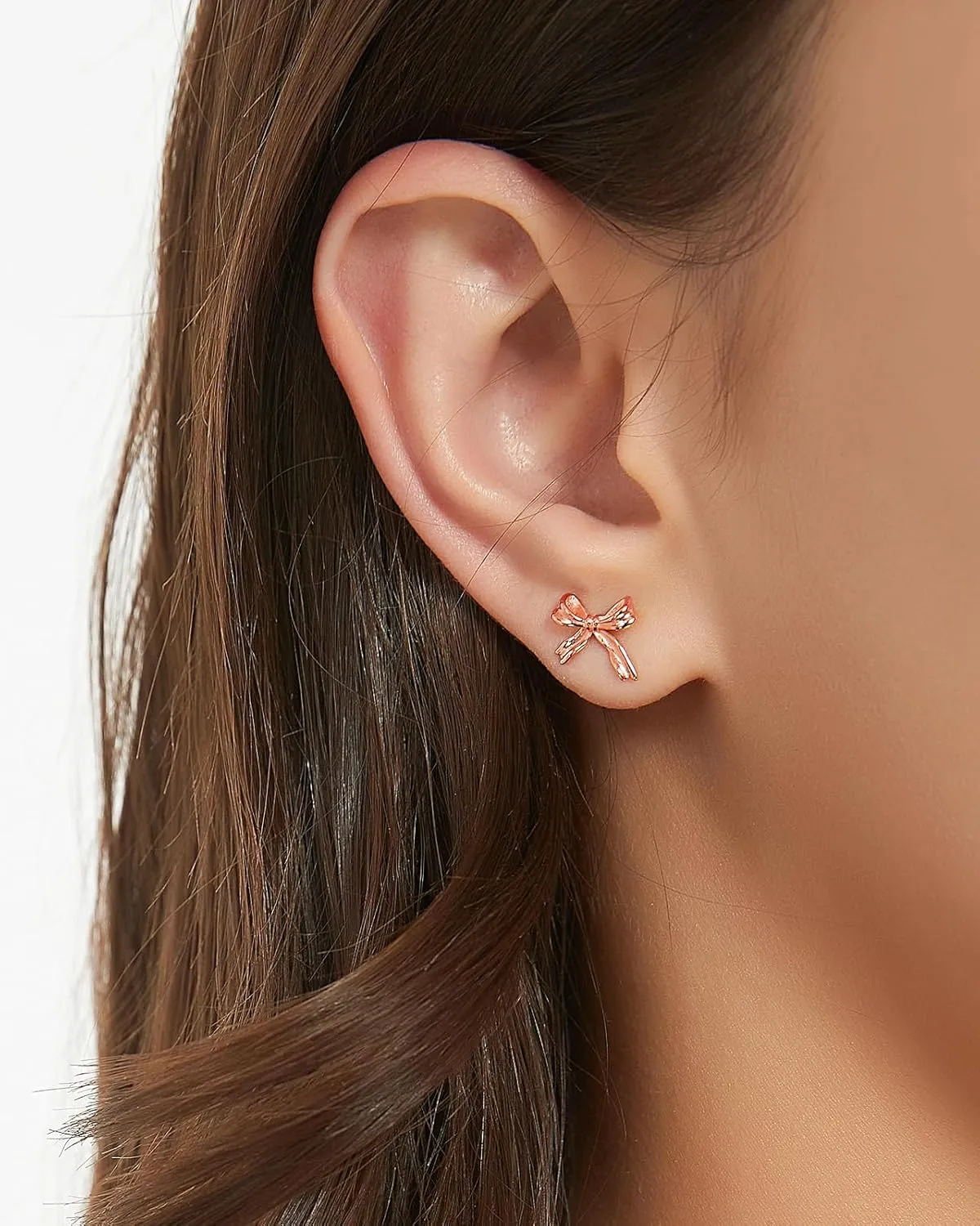 S925 Sterling Silver Gold Bow Earrings for Women Minimalist Bow Stud Earrings Set Dainty Bowknot Ribbon Earrings Jewelry with Pink Box