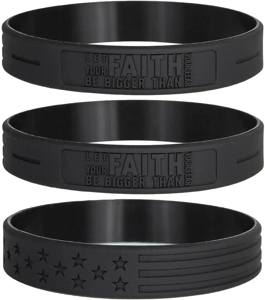 Sainstone Power of Faith Let Faith Bigger Than Fear Inspirational Silicone Bracelets with American Flag - Faith Over Fear Motivational Wristband Gifts for Fight Epidemic for Men Women