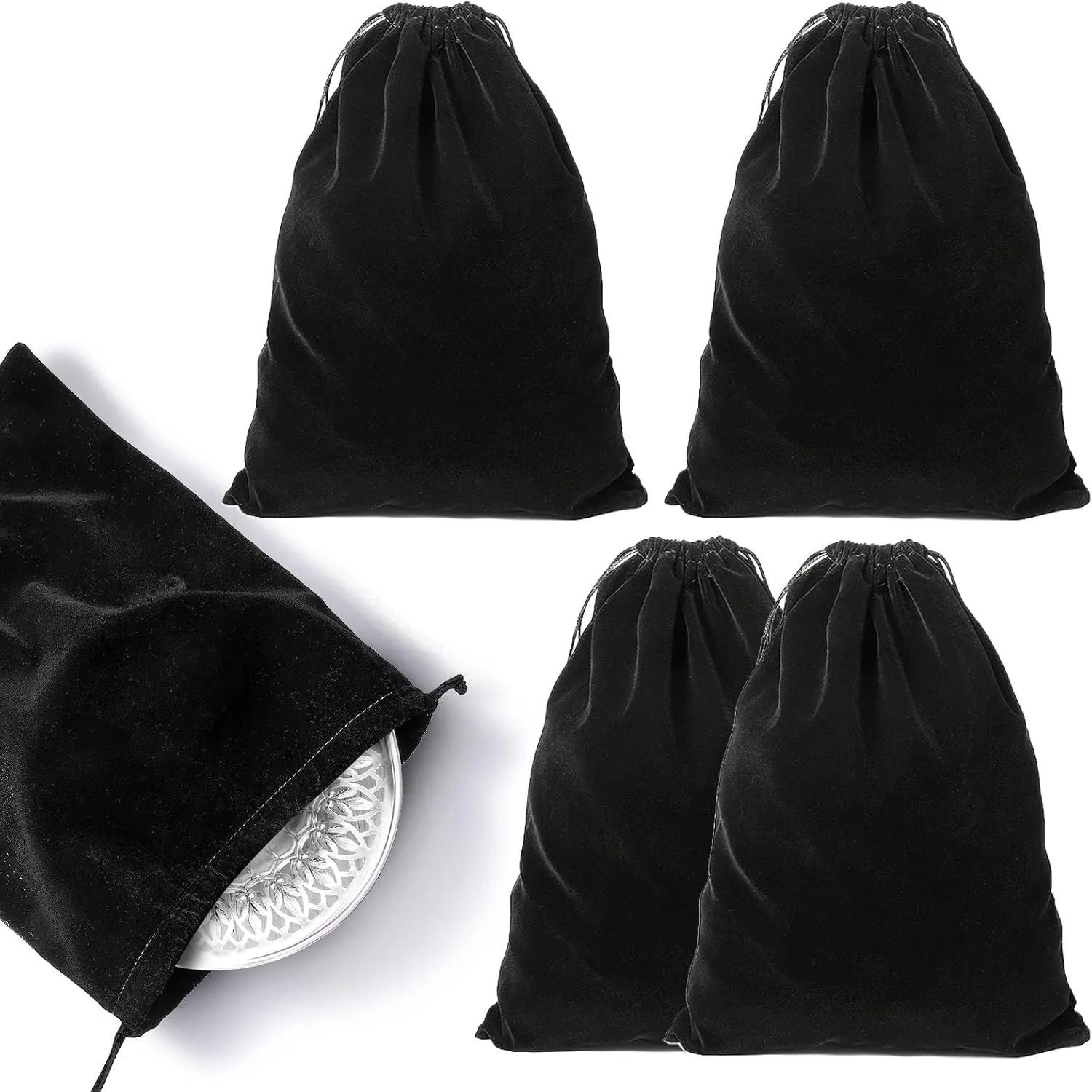Saintrygo 4 Pieces Silver Storage Bags Anti Tarnish Cloth Bag for Storage, Jewelry, Flatware, Silverplate, Silver Polishing Cloth for Tarnish Cleaning(9.8 x 12.8 Inch,Black)