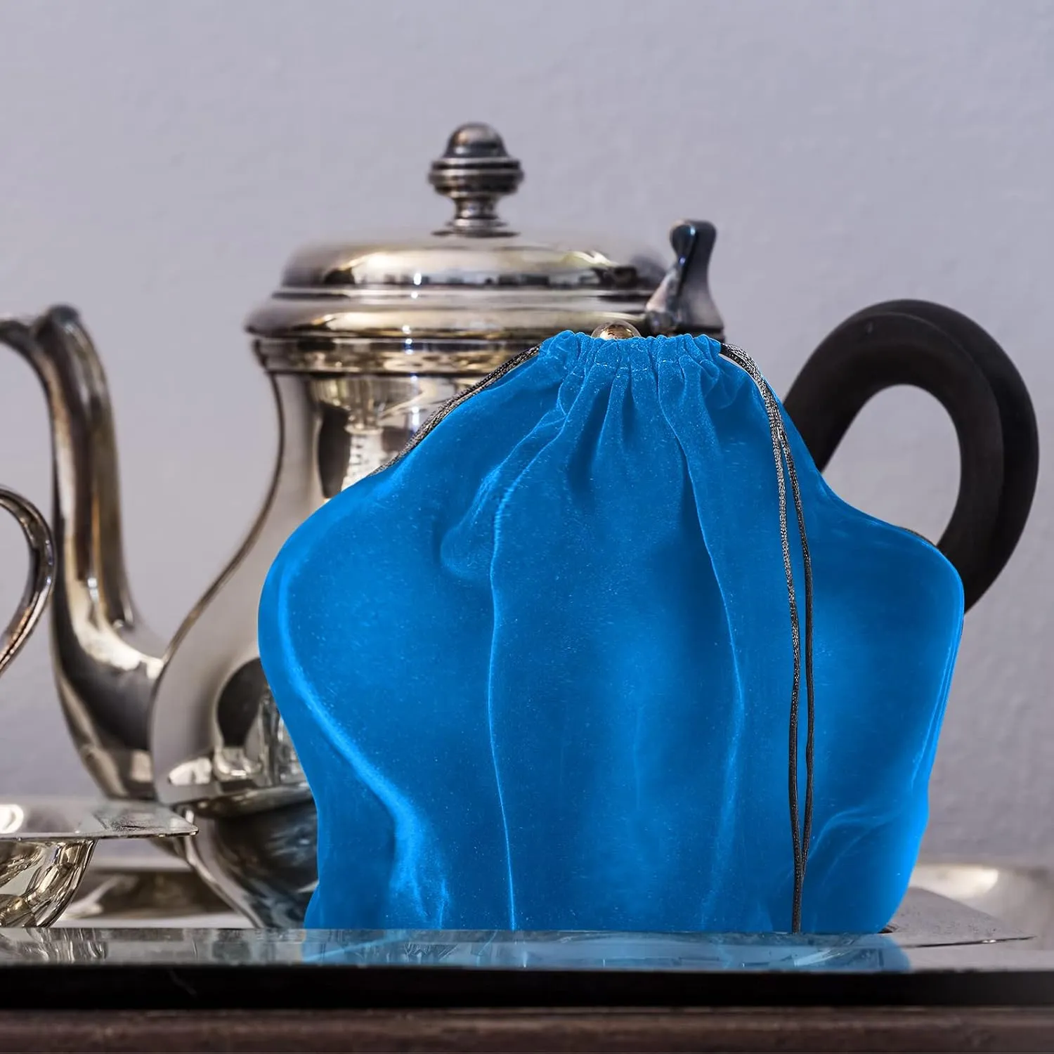 Saintrygo 4 Pieces Silver Storage Bags Anti Tarnish Cloth Bag for Storage, Jewelry, Flatware, Silverplate, Silver Polishing Cloth for Tarnish Cleaning(9.8 x 12.8 Inch,Blue)