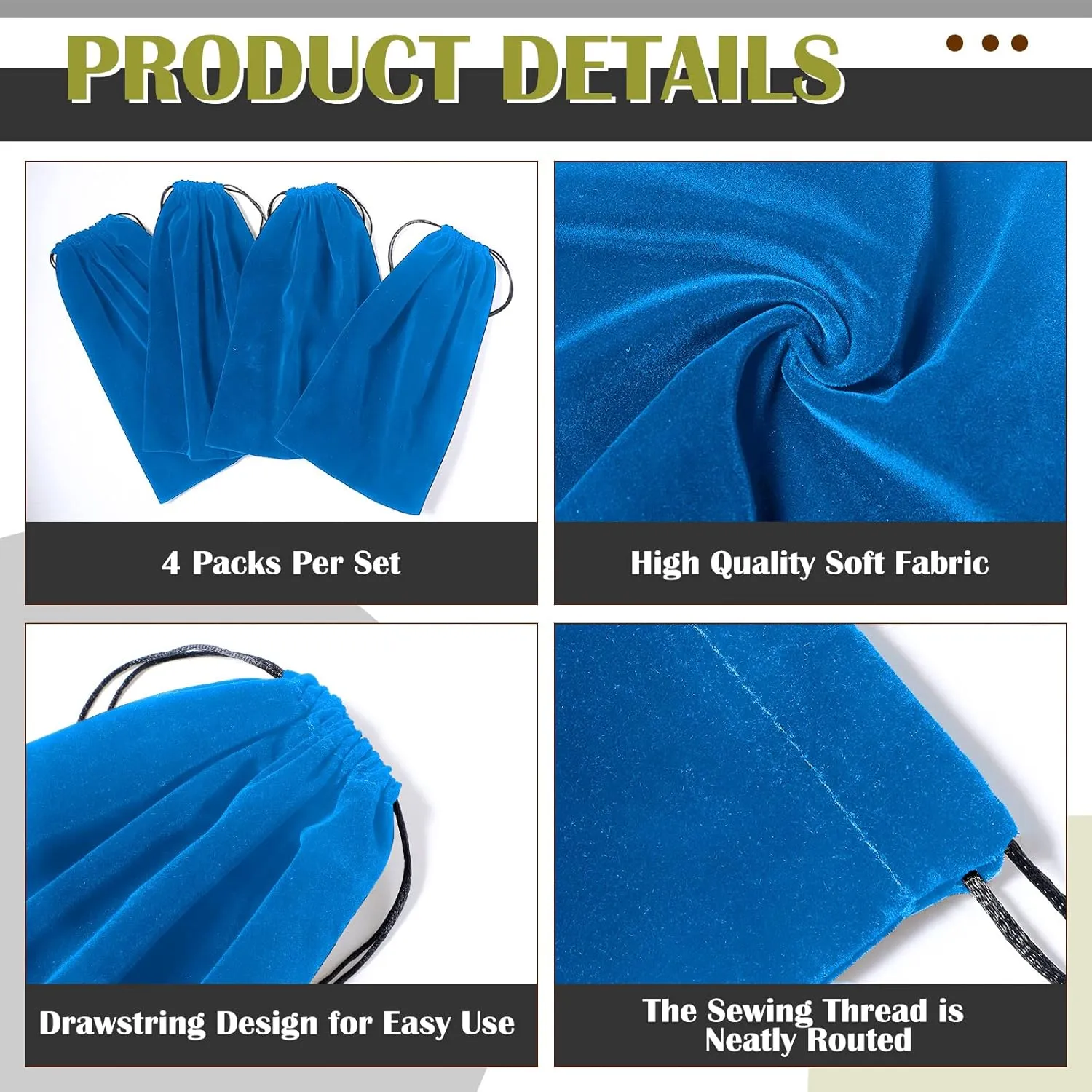 Saintrygo 4 Pieces Silver Storage Bags Anti Tarnish Cloth Bag for Storage, Jewelry, Flatware, Silverplate, Silver Polishing Cloth for Tarnish Cleaning(9.8 x 12.8 Inch,Blue)