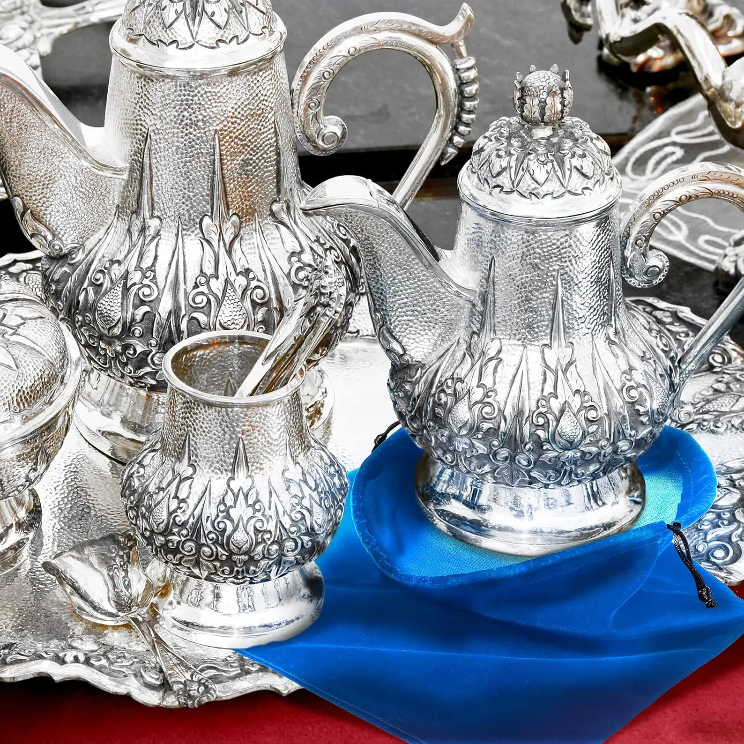 Saintrygo 4 Pieces Silver Storage Bags Anti Tarnish Cloth Bag for Storage, Jewelry, Flatware, Silverplate, Silver Polishing Cloth for Tarnish Cleaning(9.8 x 12.8 Inch,Blue)