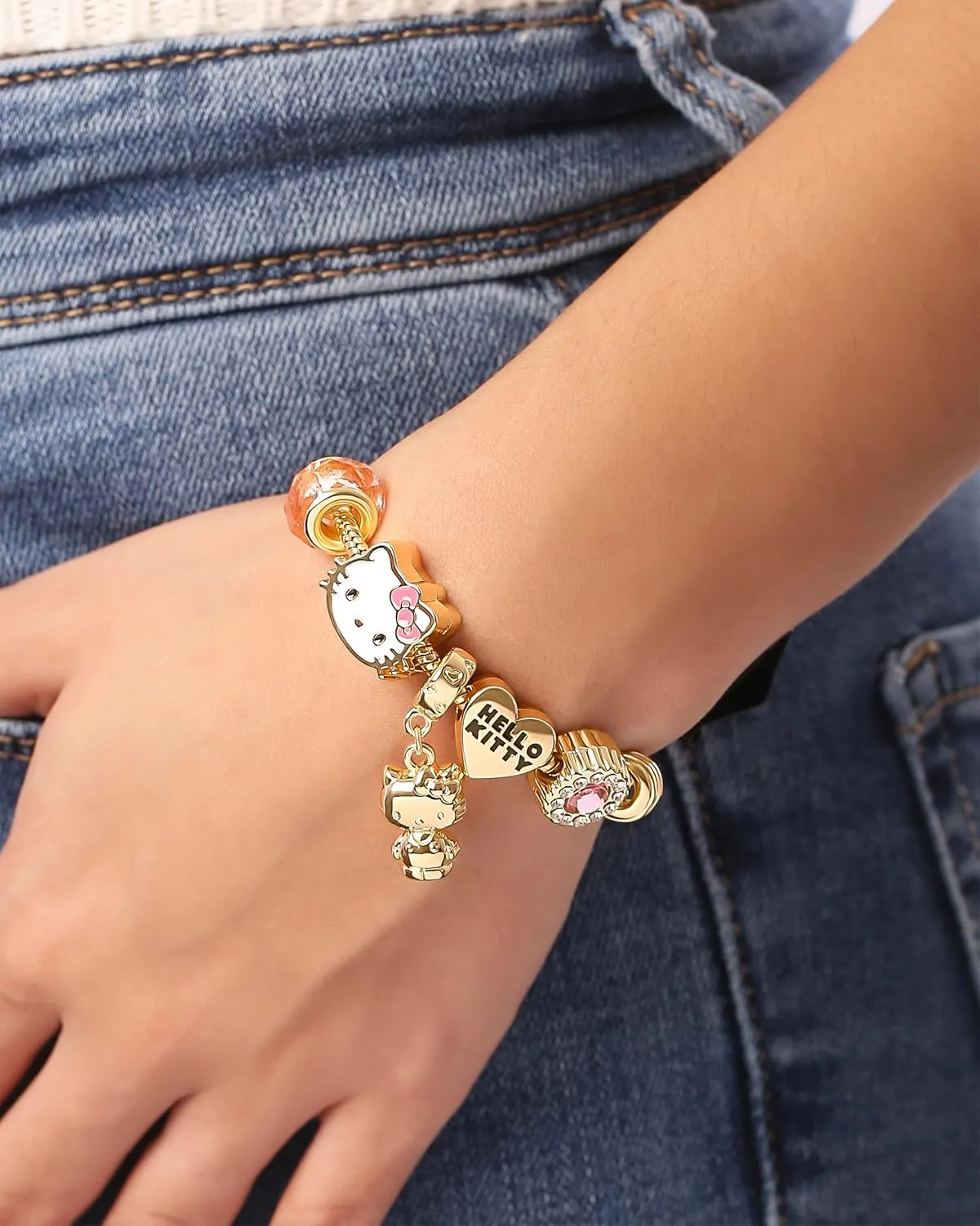 SALLY ROSE Charm Bracelets for Women, 7" Charm Bracelet with 6 Charms Featuring Hello Kitty, Stitch, and Minnie Mouse Official License