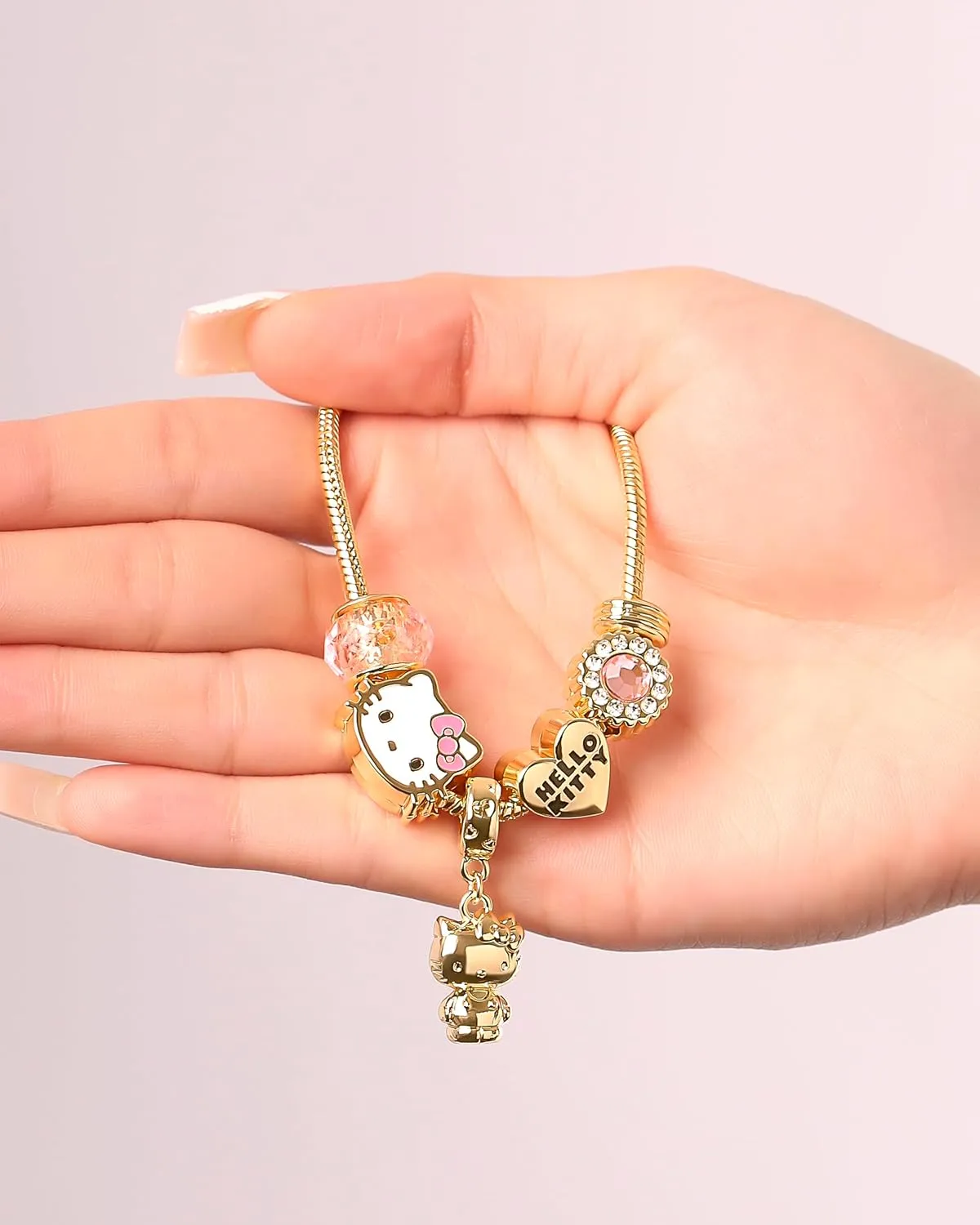 SALLY ROSE Charm Bracelets for Women, 7" Charm Bracelet with 6 Charms Featuring Hello Kitty, Stitch, and Minnie Mouse Official License