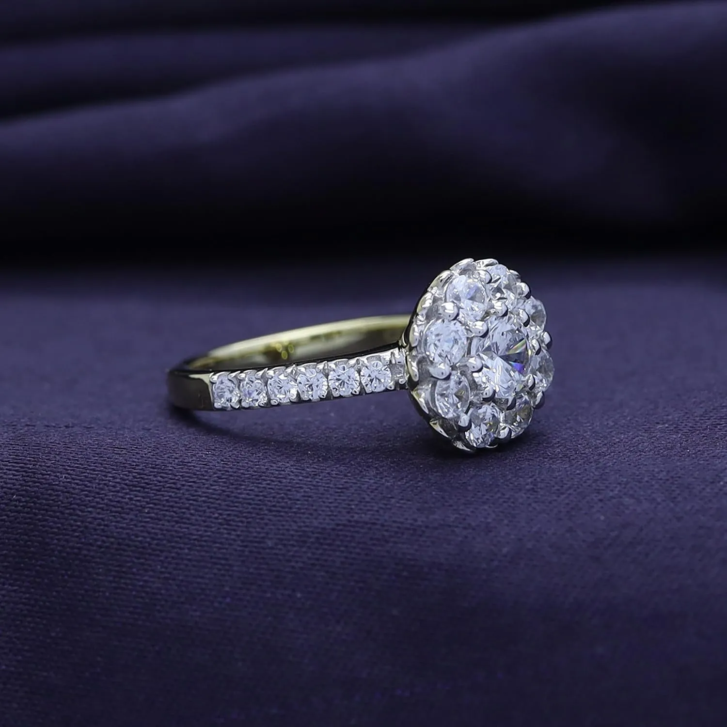 SAVEARTH DIAMONDS Floral Style, Round Cut Sparkling White Cubic Zirconia Cluster Bridal Engagement Promise Ring In 14k Gold Over Sterling Silver Jewelry For Women Gifts For Her