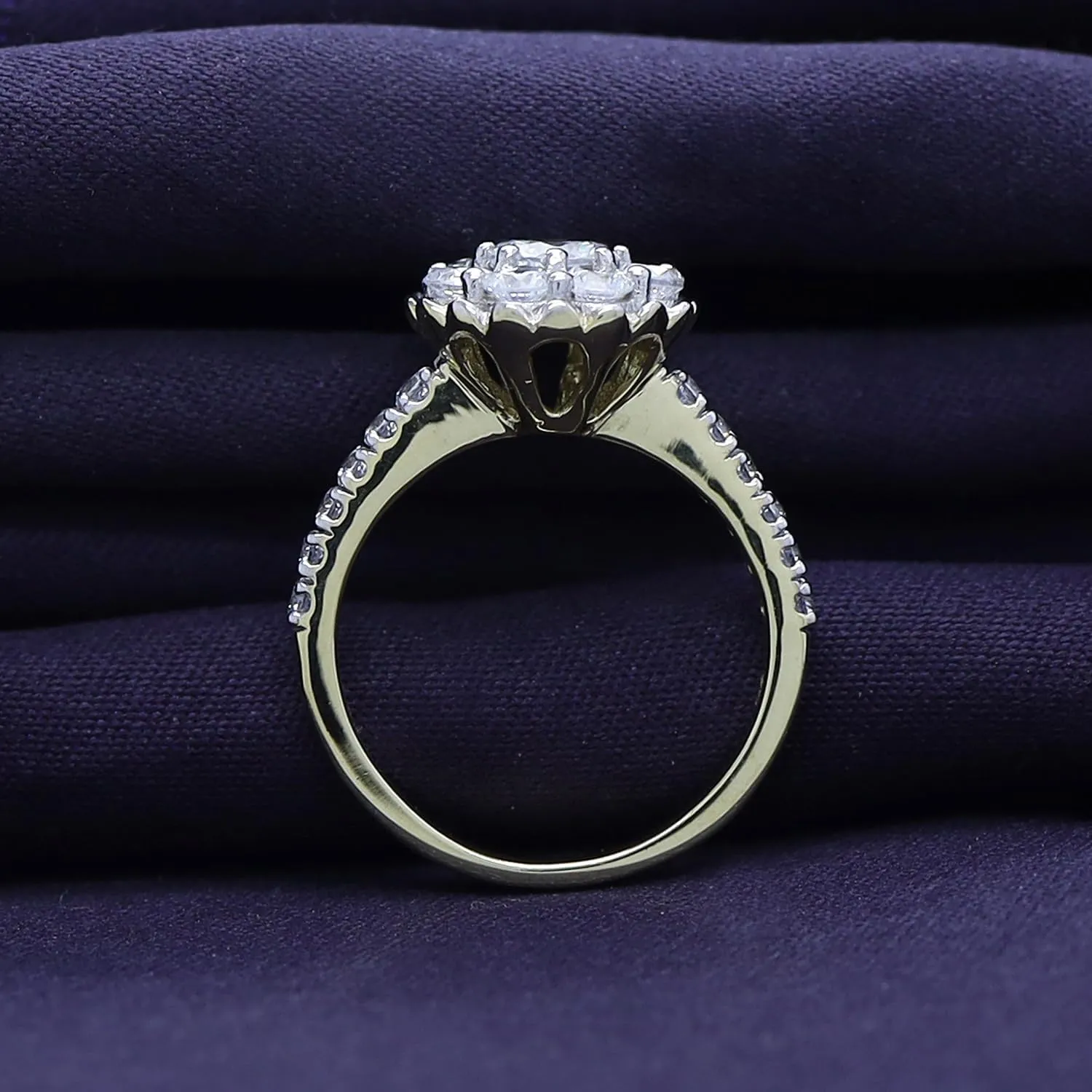 SAVEARTH DIAMONDS Floral Style, Round Cut Sparkling White Cubic Zirconia Cluster Bridal Engagement Promise Ring In 14k Gold Over Sterling Silver Jewelry For Women Gifts For Her