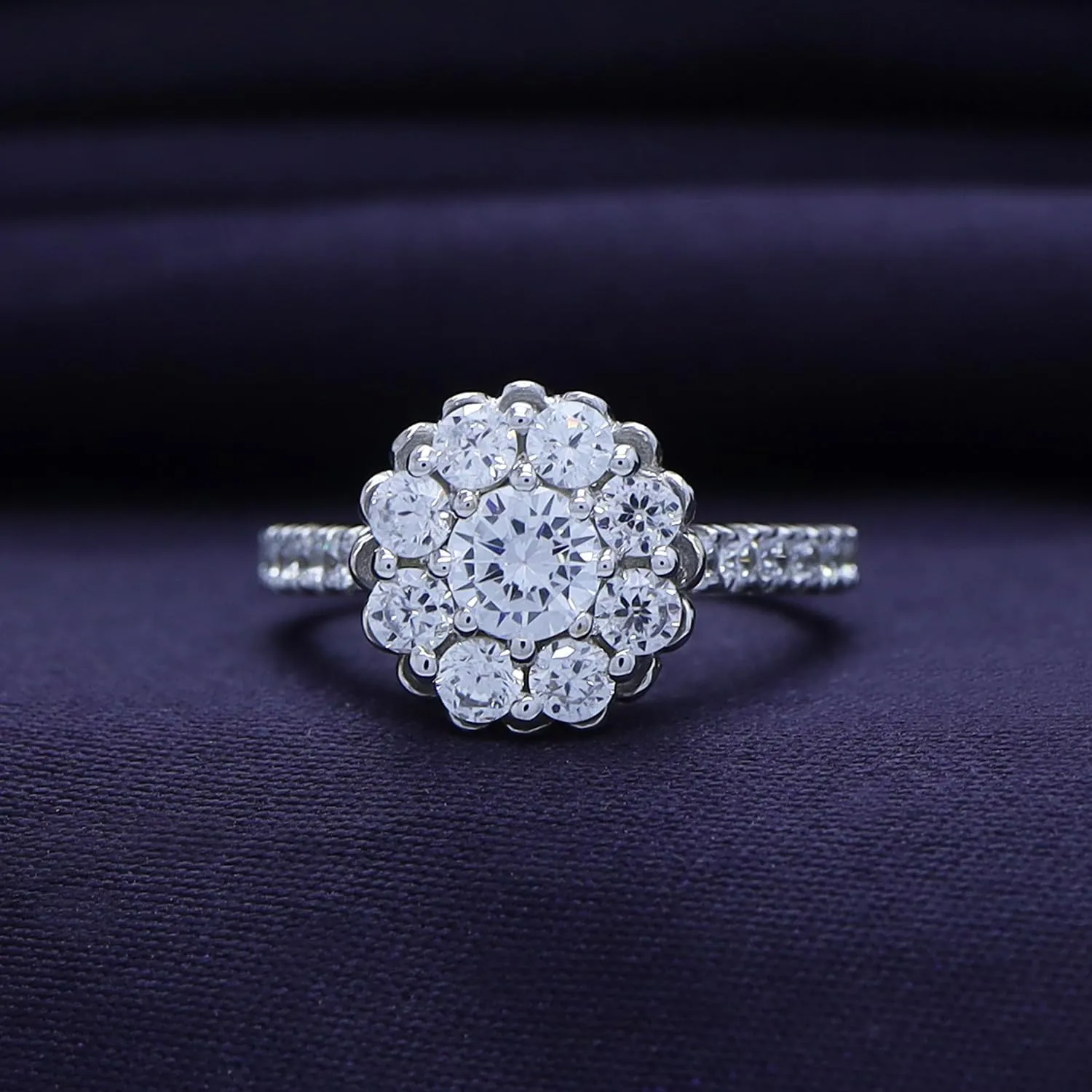 SAVEARTH DIAMONDS Floral Style, Round Cut Sparkling White Cubic Zirconia Cluster Bridal Engagement Promise Ring In 14k Gold Over Sterling Silver Jewelry For Women Gifts For Her