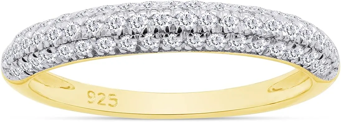 SAVEARTH DIAMONDS Round Cut Sparkling White Cubic Zirconia Half Eternity Stackable Engagement Ring In 14k Gold Over Sterling Silver Jewelry Gift For Women Wedding