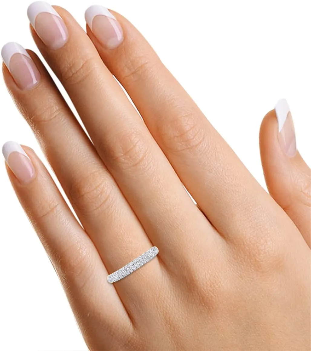SAVEARTH DIAMONDS Round Cut Sparkling White Cubic Zirconia Half Eternity Stackable Engagement Ring In 14k Gold Over Sterling Silver Jewelry Gift For Women Wedding