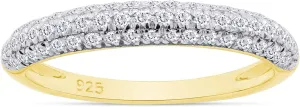 SAVEARTH DIAMONDS Round Cut Sparkling White Cubic Zirconia Half Eternity Stackable Engagement Ring In 14k Gold Over Sterling Silver Jewelry Gift For Women Wedding