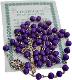 Scented Catholic Purple Wooden Rosary Prayer Beaded Jerusalem Cross Crucifix Christ Jesus Necklace for Auto Car for Men Women Religious Jewelry Pendant