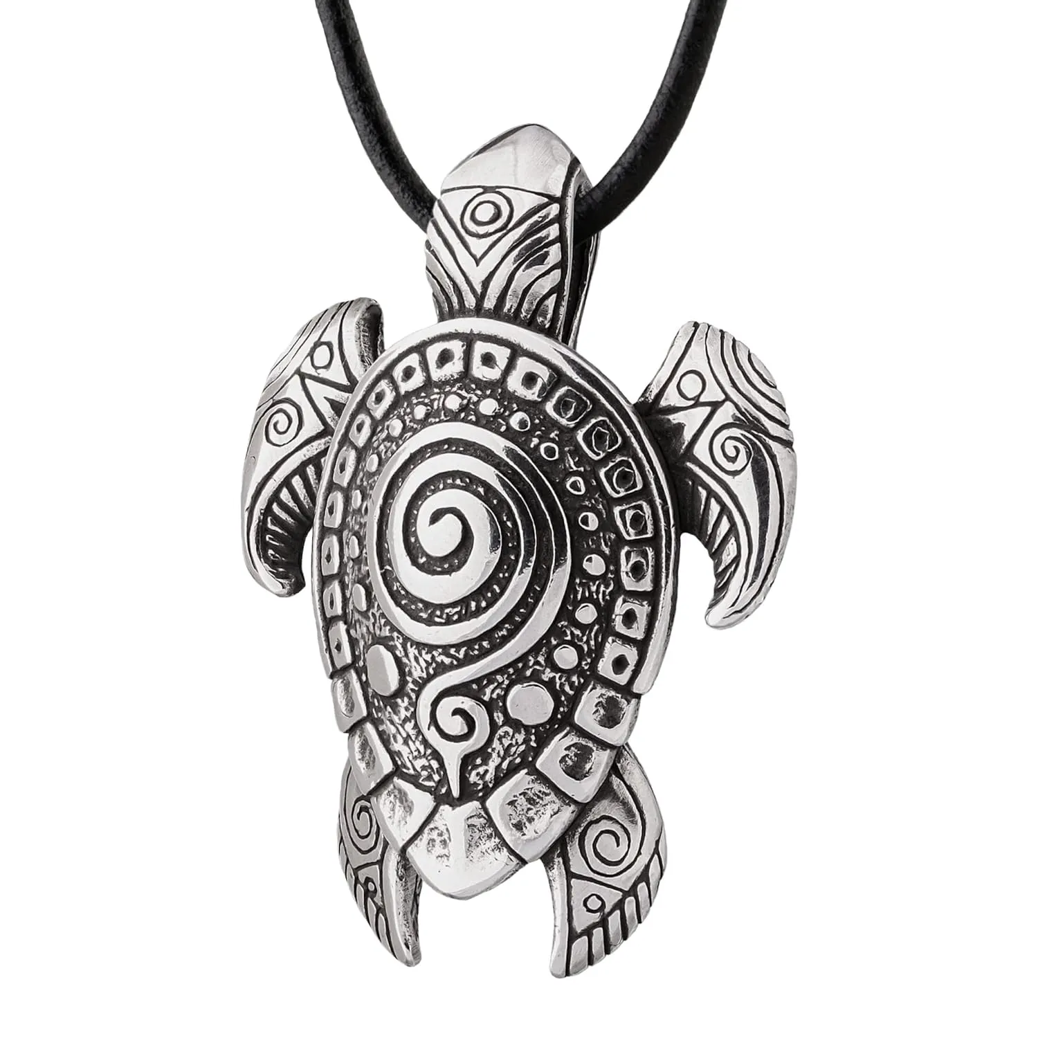 Sea Turtle Nautical Necklace - Maori Style Silver Pendant - Polynesian Tatto Style - Maori Ocean Jewelry Gift for Men Women
