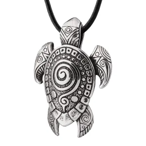 Sea Turtle Nautical Necklace - Maori Style Silver Pendant - Polynesian Tatto Style - Maori Ocean Jewelry Gift for Men Women