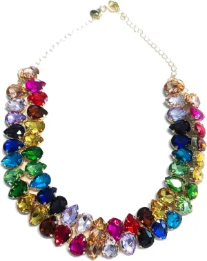 Secret for Longevity Gold Tone LGBT Lesbian Gay Pride Men Women Chunky Statement Rhinestone Rainbow Choker Necklace