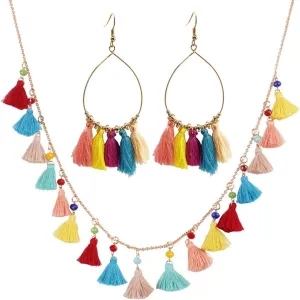 SELOVO Boho Tassel Drop Earrings Jewelry Set Colorful Statement Necklace for Women