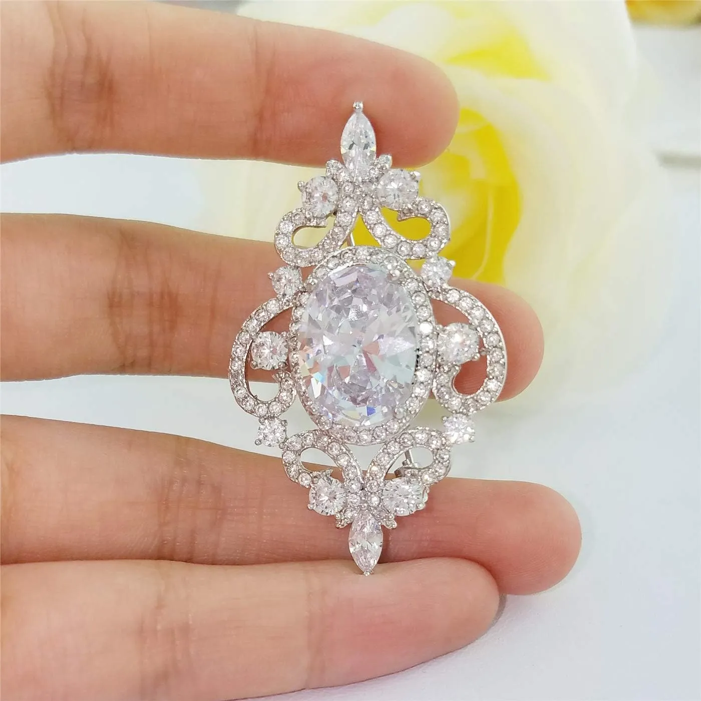 SELOVO Wedding Formal Accessory Cubic Zirconia Brooch Pendant Pin