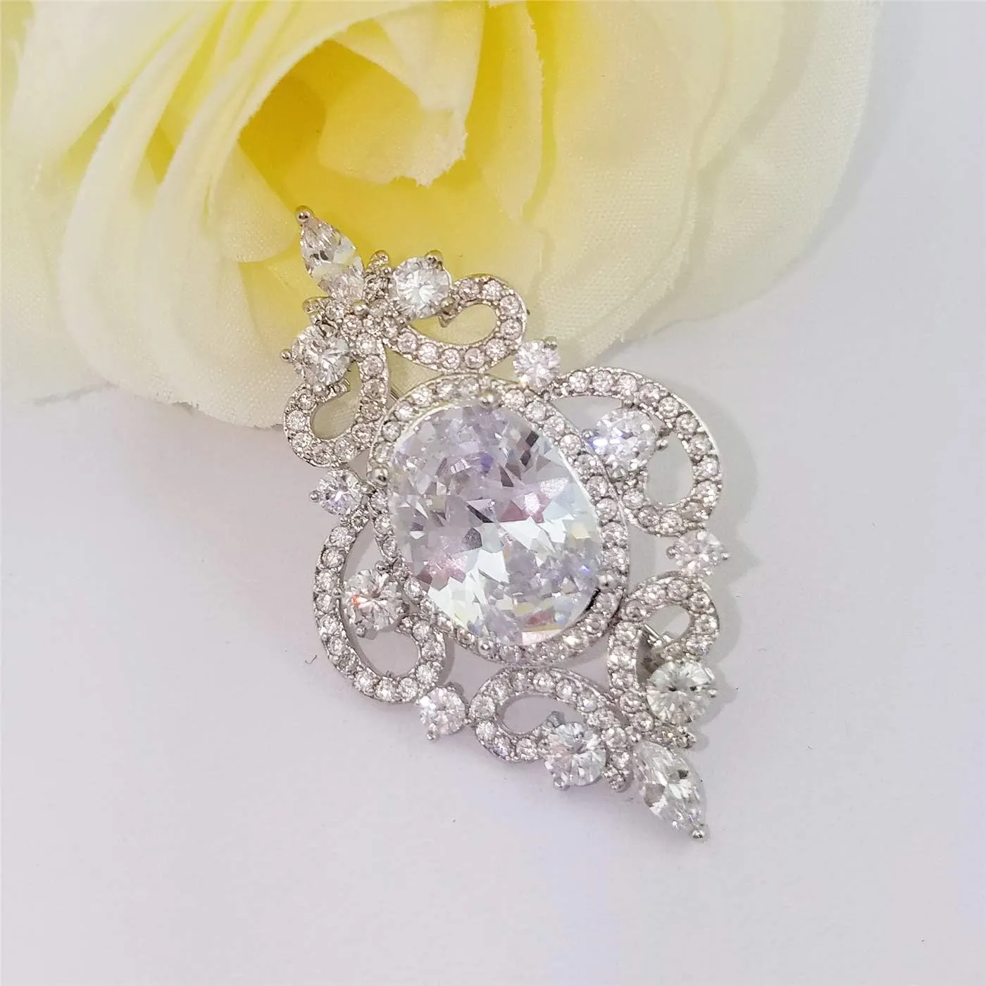 SELOVO Wedding Formal Accessory Cubic Zirconia Brooch Pendant Pin