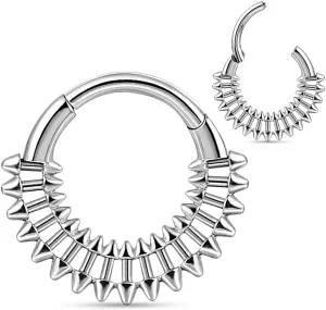 Septum rings hoops,1PCS Spike 16G/8mm Ring Multi-Cones Surgical Stainless Steel Nose Ring Hoop Jewelry Clicker Cartilage Earring Hinged Segment Daith Piercing