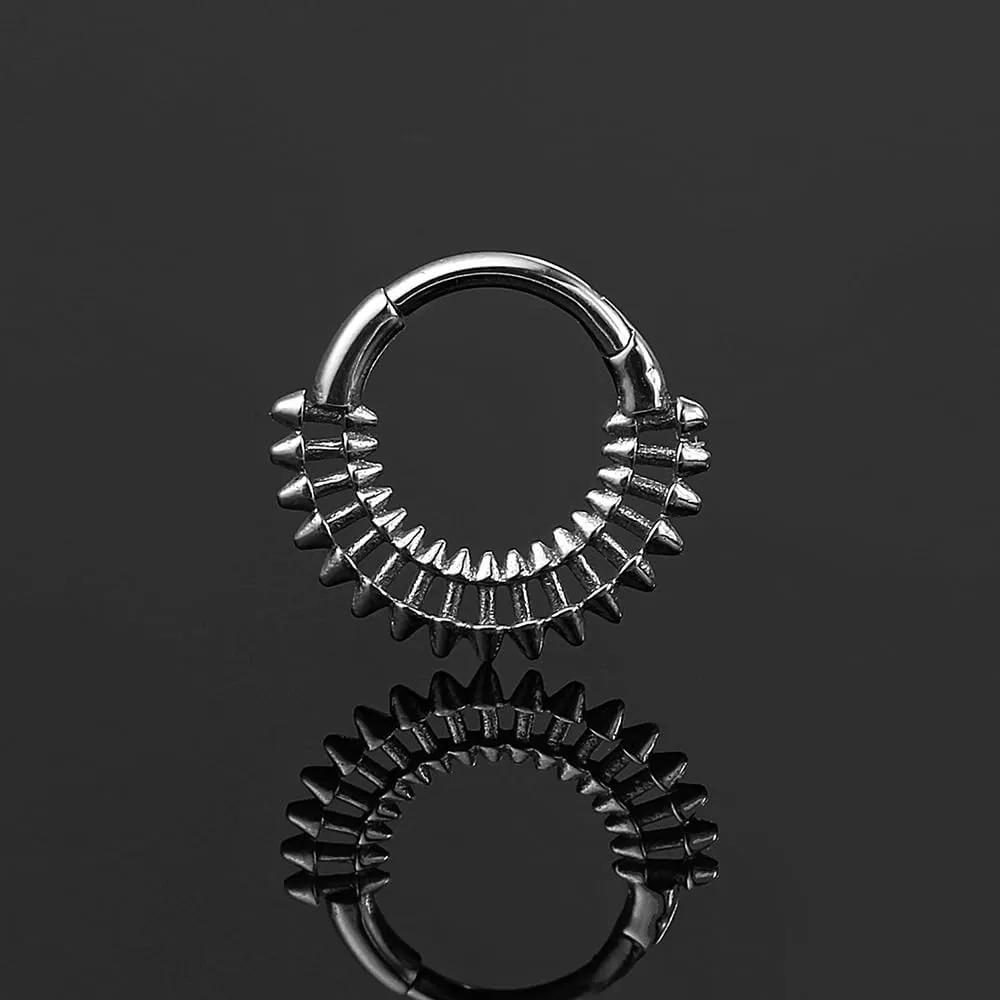 Septum rings hoops,1PCS Spike 16G/8mm Ring Multi-Cones Surgical Stainless Steel Nose Ring Hoop Jewelry Clicker Cartilage Earring Hinged Segment Daith Piercing
