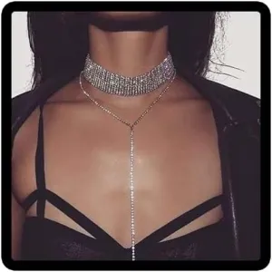 Sexy Crystal Necklace Silver Exaggerated Multi-layer Full-rhinestone Choker Necklace Chain Adjustable Jewelry for Women