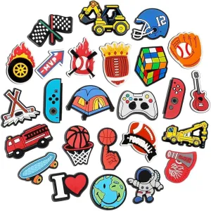 Shoe Charms for Boys Teens, 25 Pcs Cute Shoe Decoration for Garden Sandals Wristband Bracelet Charms