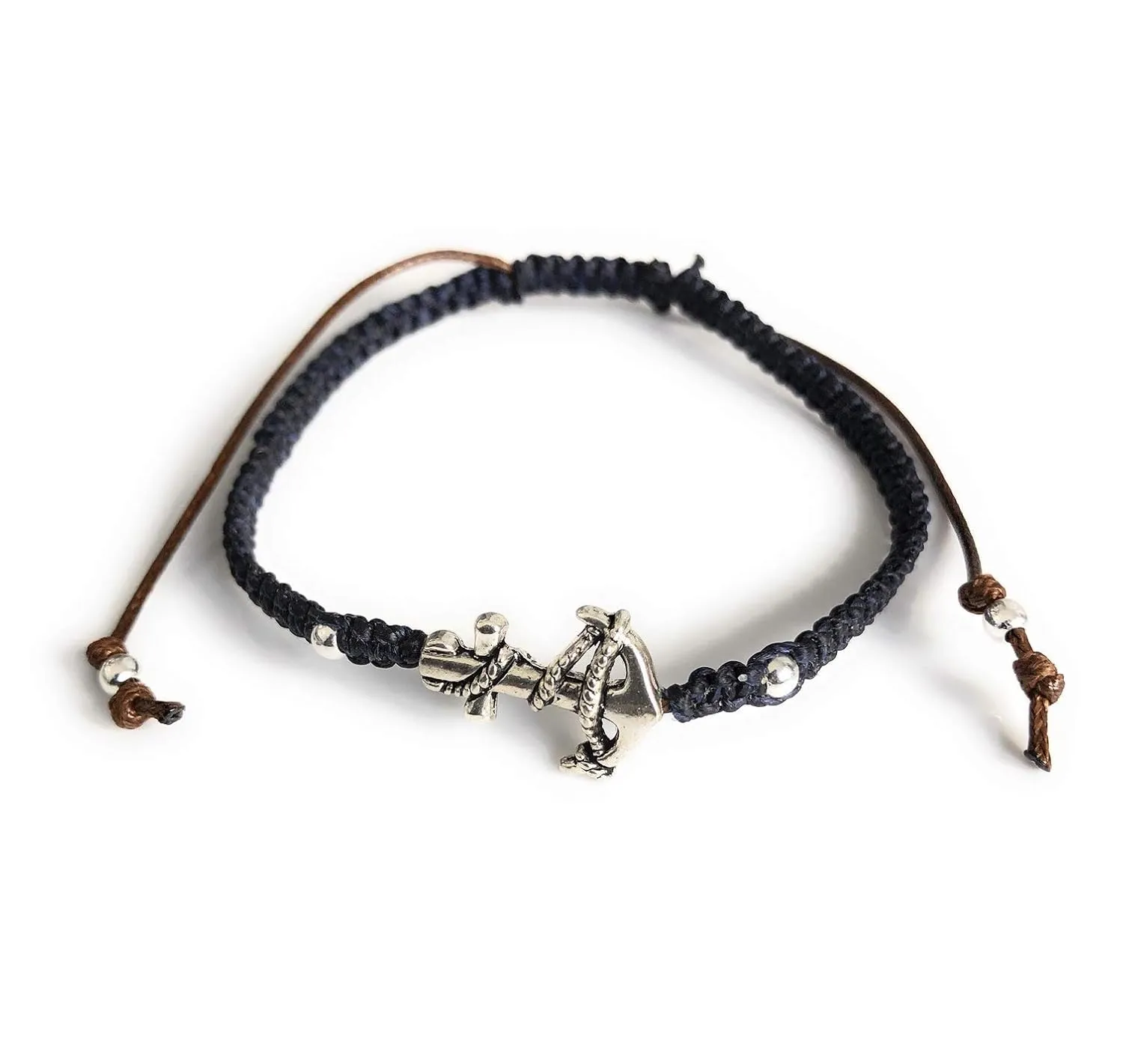 SIFRIMANIA Anchor Silver Plated Bracelet for Men Macrame Friendship Navy Blue String Band
