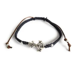 SIFRIMANIA Anchor Silver Plated Bracelet for Men Macrame Friendship Navy Blue String Band