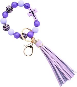 Silicone Beaded Cross Charm Keychain Boho Keychain Wrist Chain for Women Men