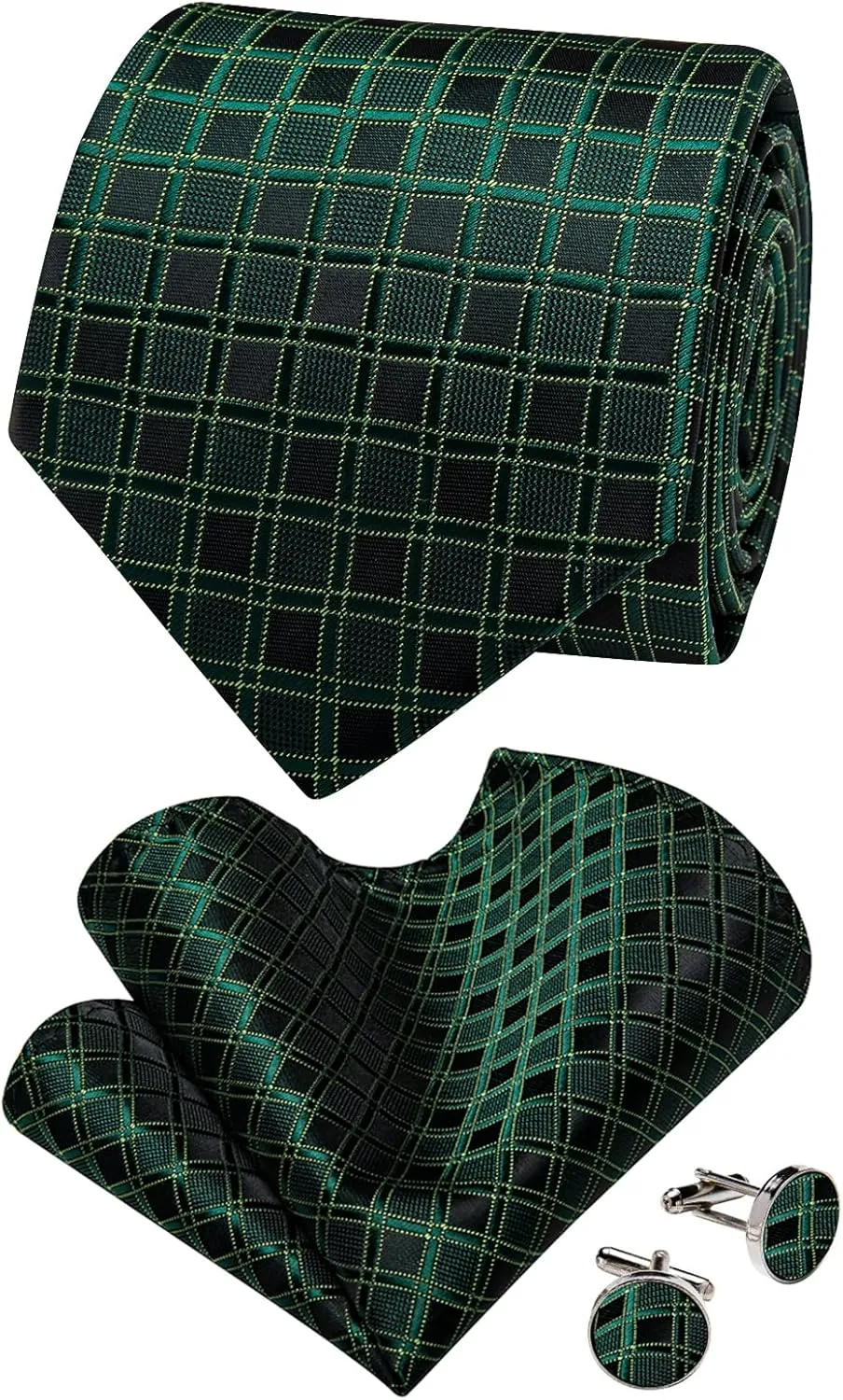 Silk Ties for Men Paisley Floral Striped Necktie and Pocket Square Cufflinks Tie Clip Set 4PC