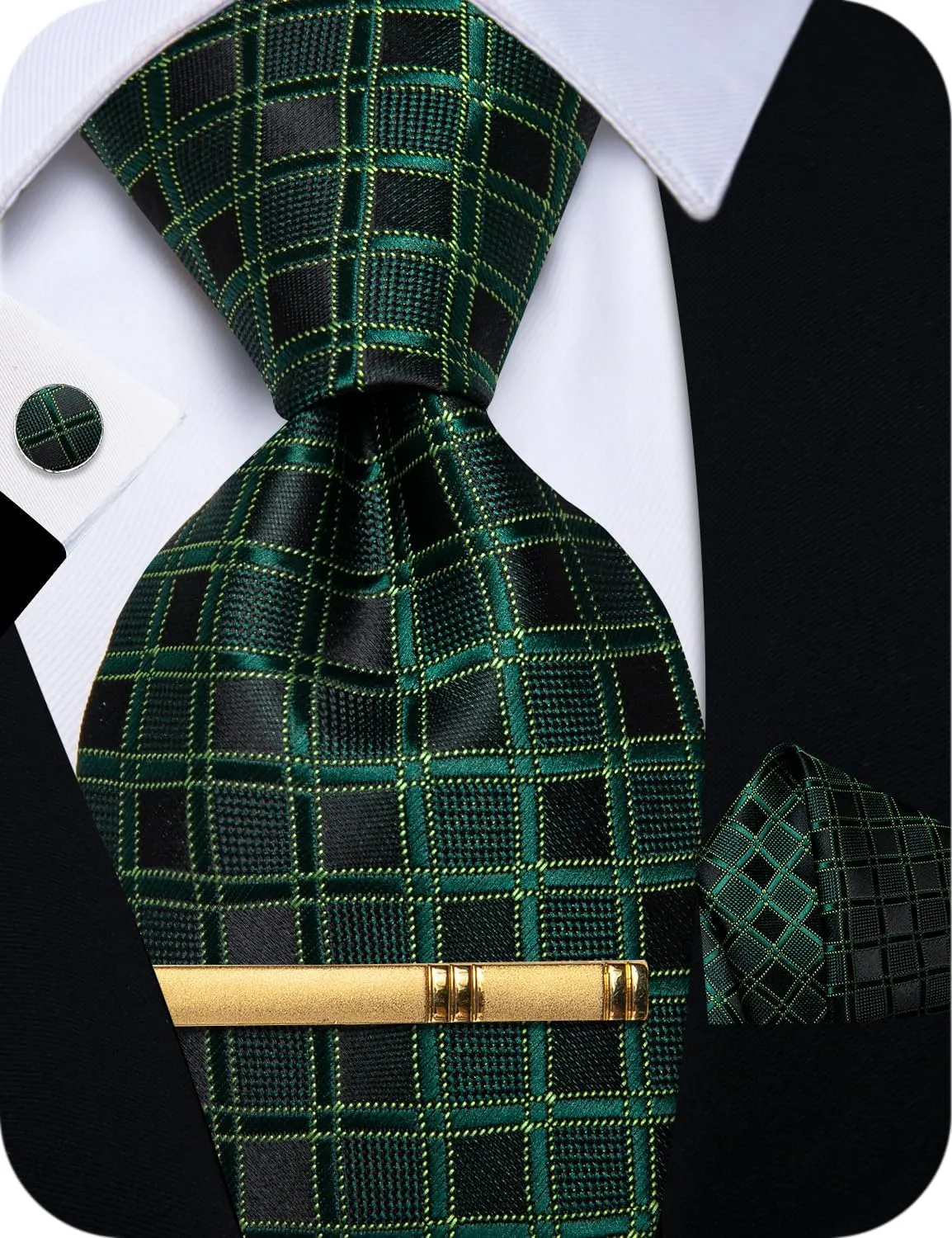 Silk Ties for Men Paisley Floral Striped Necktie and Pocket Square Cufflinks Tie Clip Set 4PC