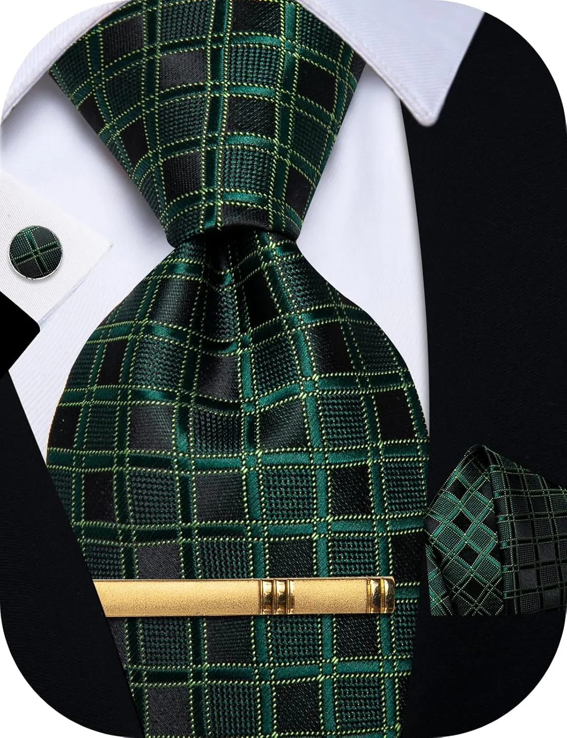 Silk Ties for Men Paisley Floral Striped Necktie and Pocket Square Cufflinks Tie Clip Set 4PC