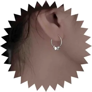 Silver Bead Ball Hoop Earrings Tiny Bead Hoop Drop Earrings Cube Beaded Earrings Minimalist Round Hoop Earrings Small Cube Huggie Earrings Jewelry for Women