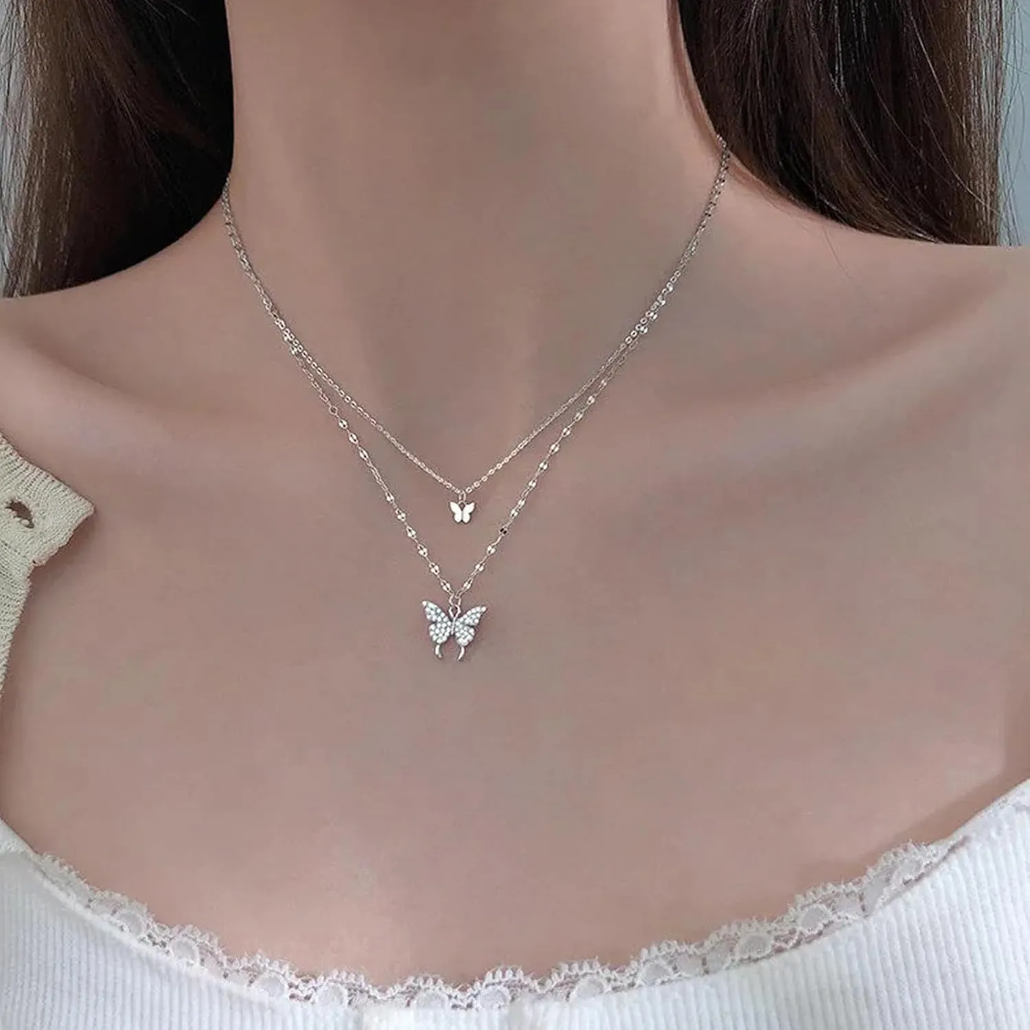 Silver Butterfly Necklace for Women Bohemian Butterfly Pendant Necklace Layered Gold Butterfly Choker Necklace Butterfly Jewelry