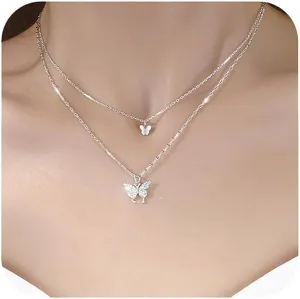 Silver Butterfly Necklace for Women Bohemian Butterfly Pendant Necklace Layered Gold Butterfly Choker Necklace Butterfly Jewelry