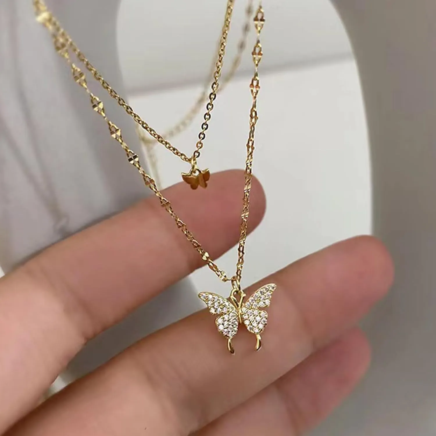 Silver Butterfly Necklace for Women Bohemian Butterfly Pendant Necklace Layered Gold Butterfly Choker Necklace Butterfly Jewelry