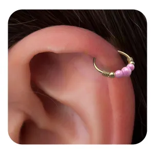Silver cartilage earring Opal jewelry  925 Sterling Silver Helix Piercing Ring For Woman  24G 8mm Ring 3mm   2x 2mm Pink Opal  Cute GIFT For Birthday Mother's Day anniversary
