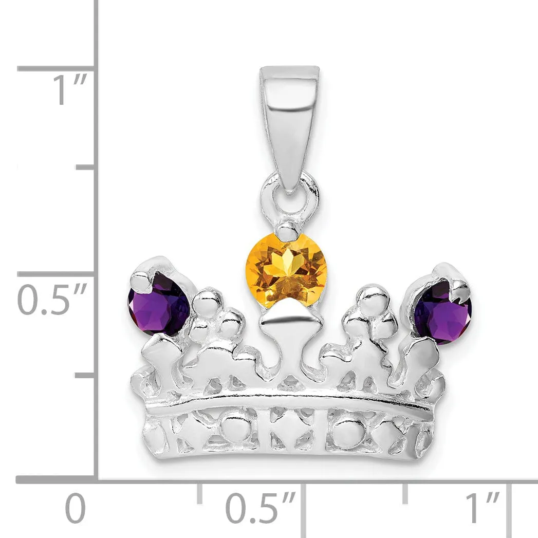 Silver Citrine Amethyst Polished Crown Charm