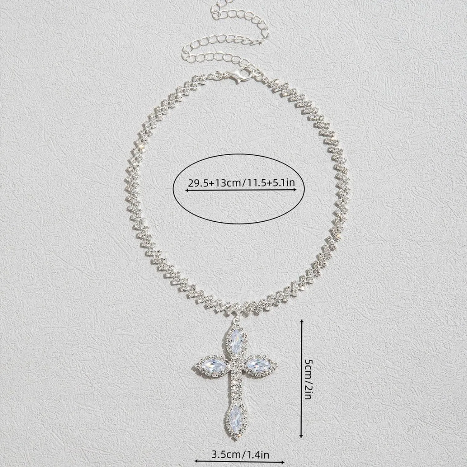 Silver cross Cuban Link Chain Necklace for Women hinestone cross pendant necklace and silver religious necklace