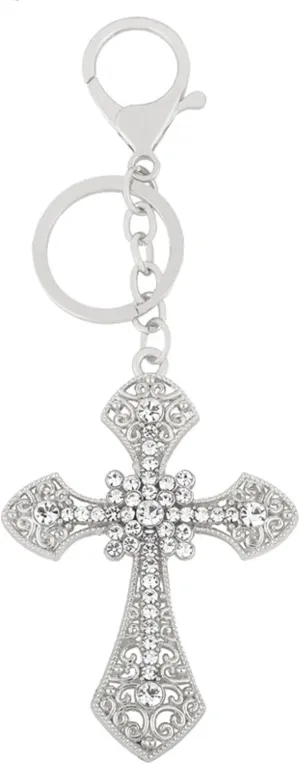 Silver Cross Rhinestone Keychain Charm Pendant Purse Bag Crystal Key Holder Arts Craft Pendant Inspiration Key Ring (silver cross #2)