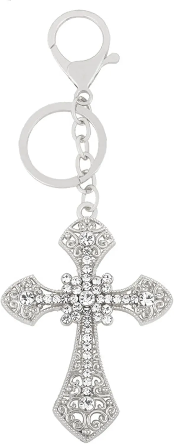 Silver Cross Rhinestone Keychain Charm Pendant Purse Bag Crystal Key Holder Arts Craft Pendant Inspiration Key Ring (silver cross #2)