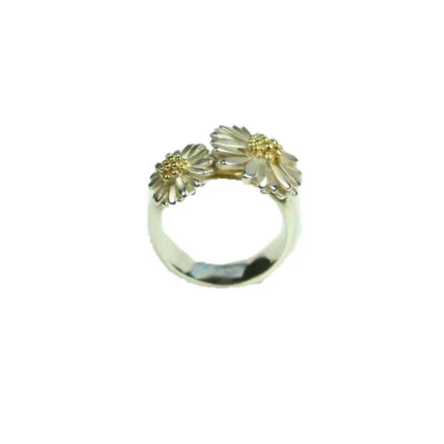 Silver double daisy ring