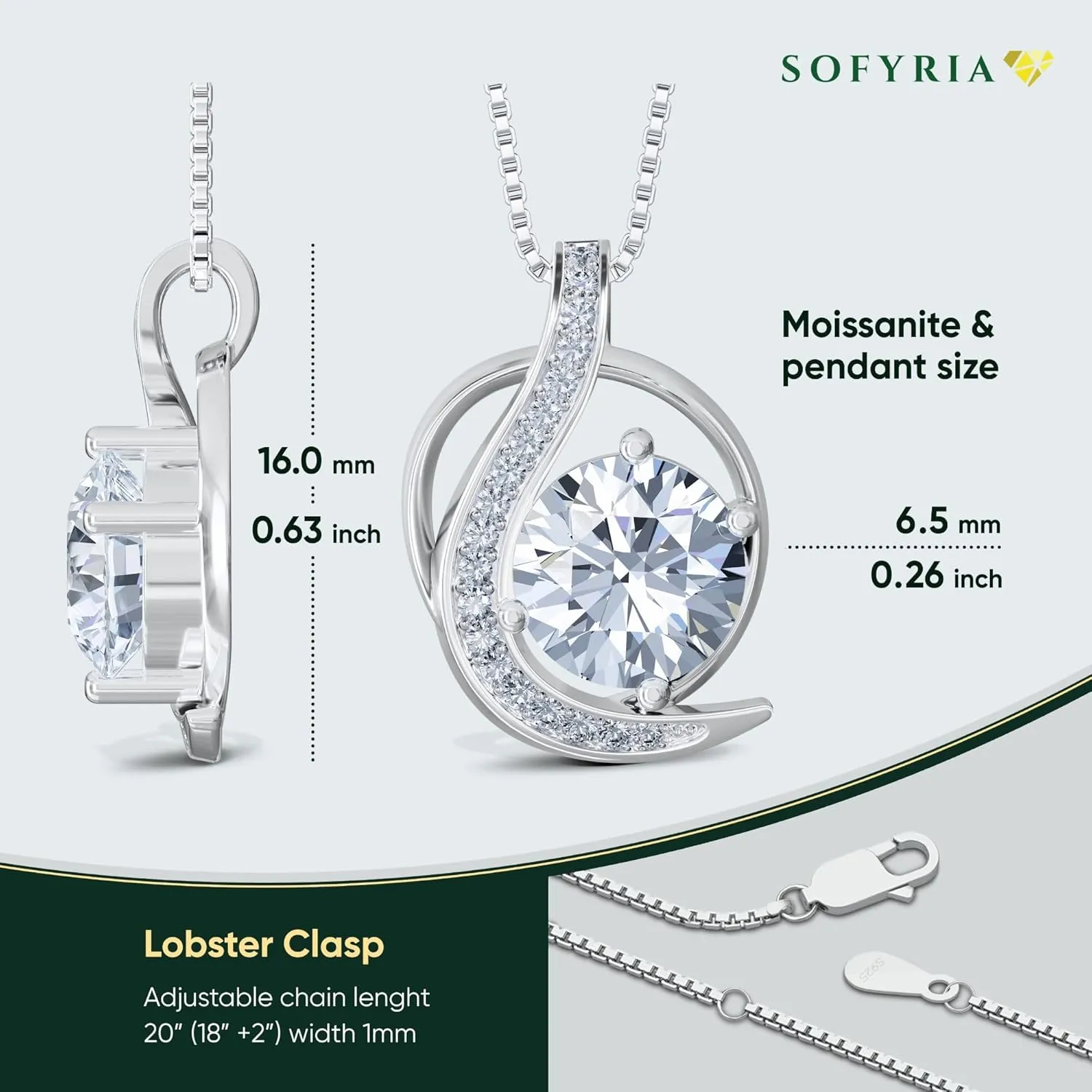 Silver Moissanite Heart Necklace for Women, 1-3ct Romantic Jewelry Gift, Sparkling Pendant for Wife, Girlfriend, Mom  Birthday, Anniversary, Wedding, Mothers Day Gift