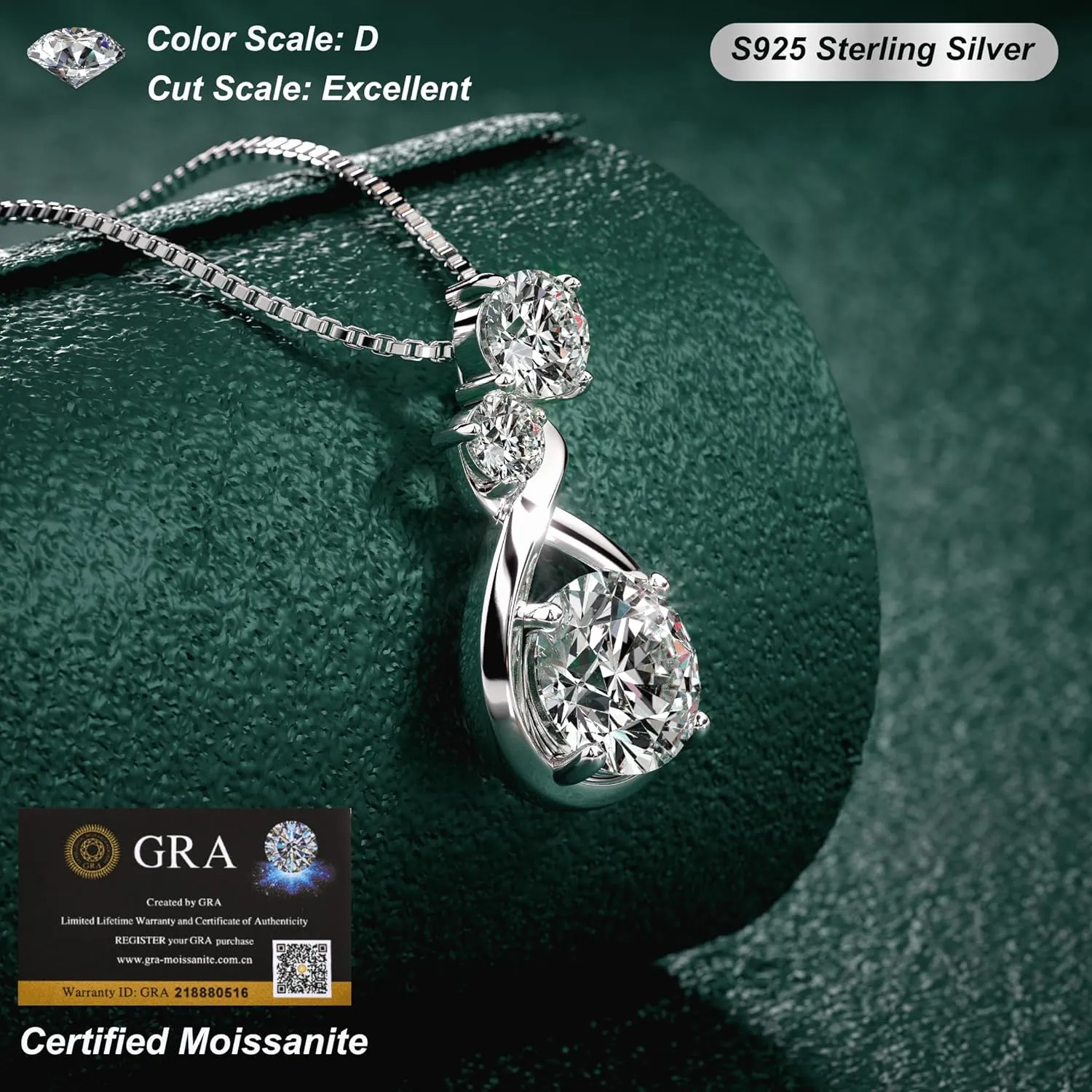 Silver Moissanite Heart Necklace for Women, 1-3ct Romantic Jewelry Gift, Sparkling Pendant for Wife, Girlfriend, Mom  Birthday, Anniversary, Wedding, Mothers Day Gift