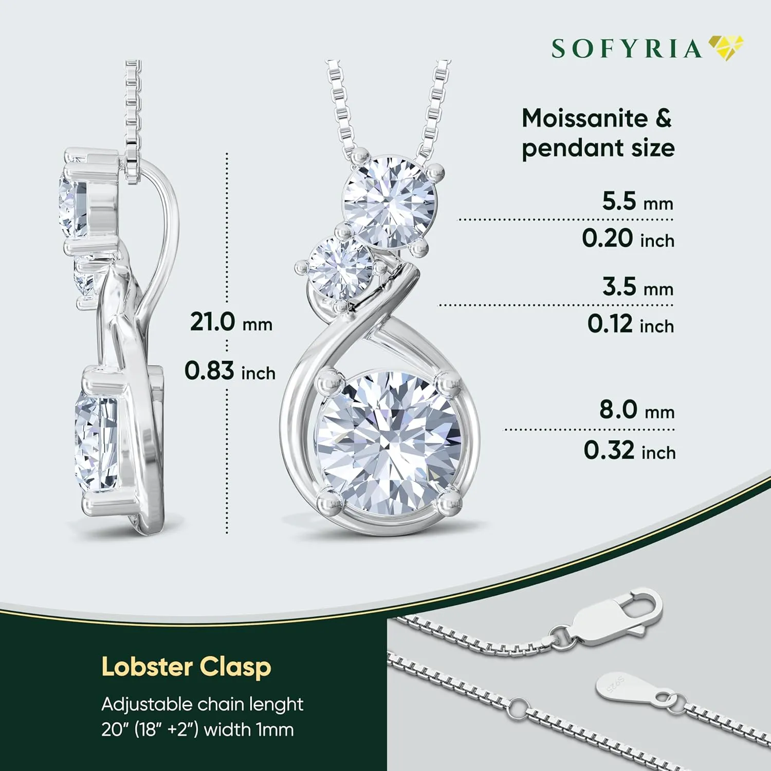 Silver Moissanite Heart Necklace for Women, 1-3ct Romantic Jewelry Gift, Sparkling Pendant for Wife, Girlfriend, Mom  Birthday, Anniversary, Wedding, Mothers Day Gift