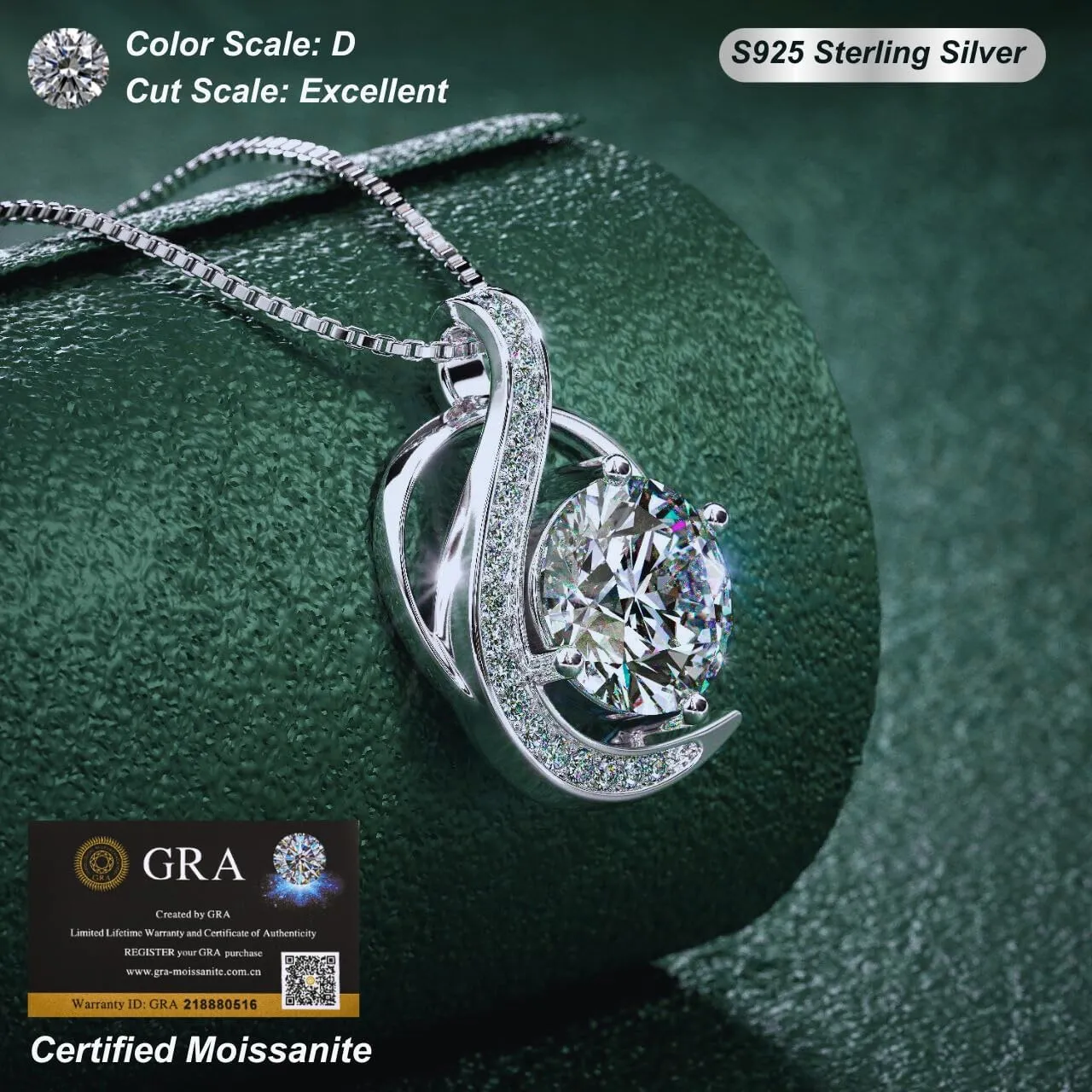 Silver Moissanite Heart Necklace for Women, 1-3ct Romantic Jewelry Gift, Sparkling Pendant for Wife, Girlfriend, Mom  Birthday, Anniversary, Wedding, Mothers Day Gift