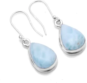 Silver Palace Solid 925 Sterling Silver Natural Larimar Gemstone Drop Dangle Earrings For Womens
