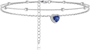 Silvora 925 Sterling Silver Birthstone Ankle Bracelet for Women - Adjustable Double-Layer Sparkling Heart Zircon Anklet Beach Jewelry for Summer